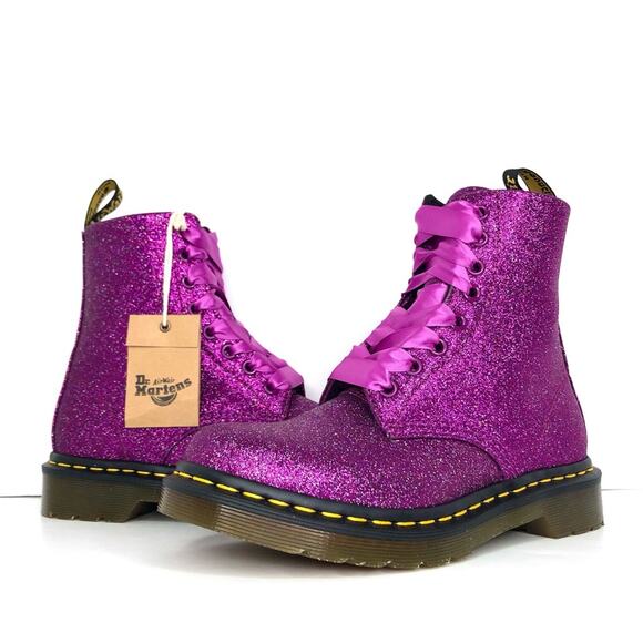 NIB Dr Martens Purple Glitter 1460 Pascal Ankle Boots Women’s 6 Shoes - Picture 2 of 13